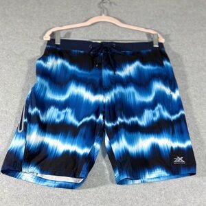 🩳 ZeroXposur Men’s Swim Trunks Small Blue Wave Print Lined Stretch NWT